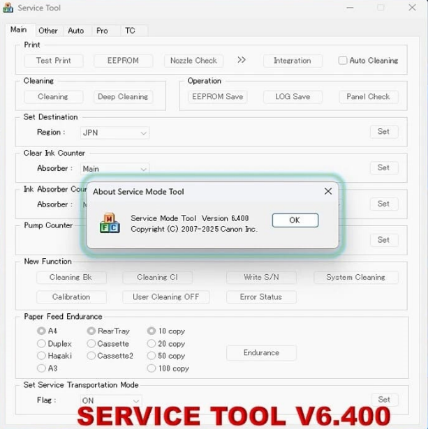 Canon Reset Proğramı Servis proğramı  V6.400 (6400)