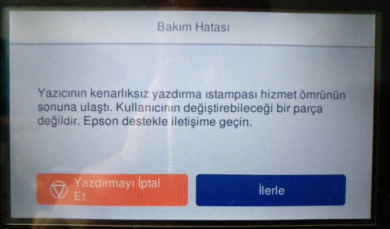 KENARLIKSIZ YAZDIRMA ISTANPASI HİZMET ÖMRÜ HATASI  RESE